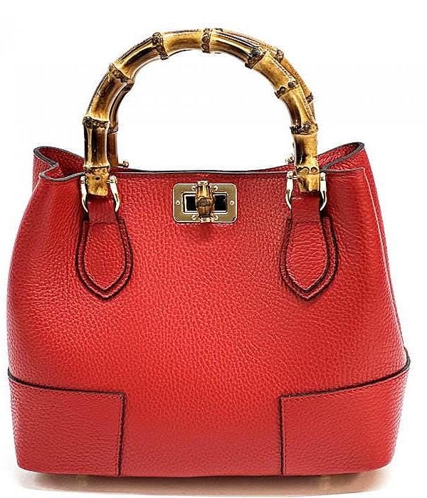 Handcrafted Italian Leather Tote with Natural Bamboo Handles