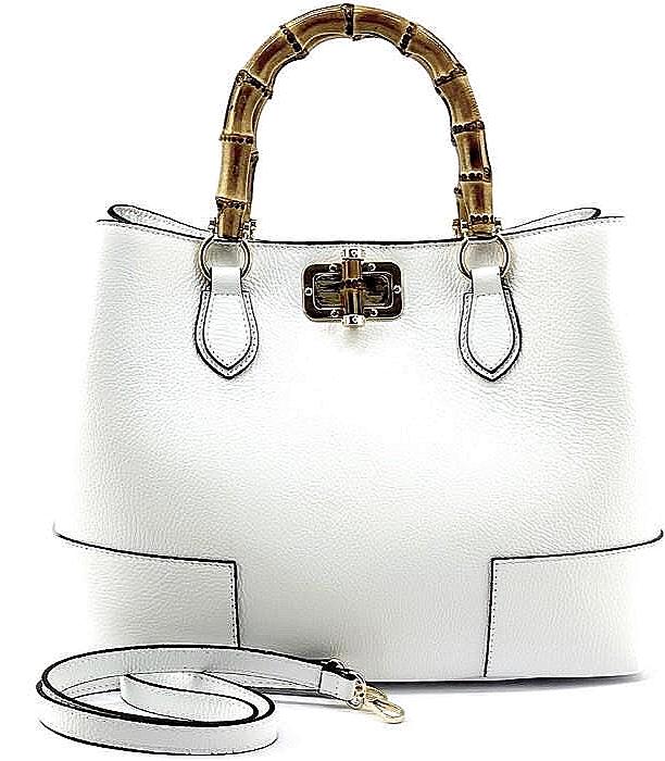 Leather Tote with Natural Bambo Handles (small) Handcrafted in Italy, Free Shipping