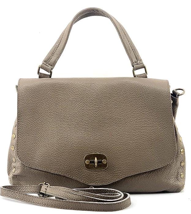 Handmade Italian Pebbled Leather Satchel: Taupe Shoulder Bag
