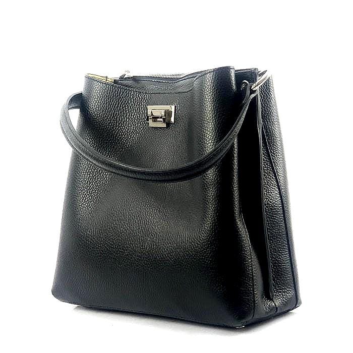 Timeless Elegance of Black Polished  Leather.  Tote Bag.  All Occasions. Handmade in Italy. Free Shipping