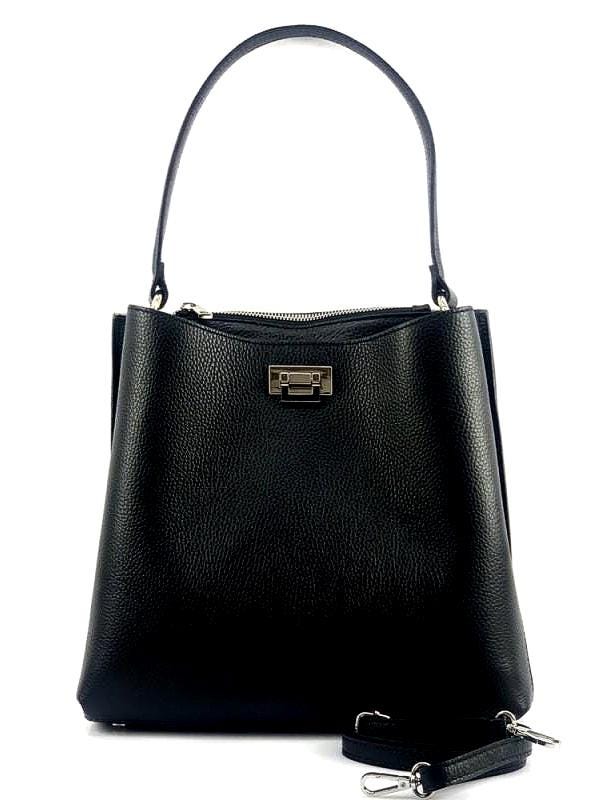 Timeless Elegance of Black Polished  Leather.  Tote Bag.  All Occasions. Handmade in Italy. Free Shipping