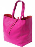 Essential Leather Tote in Hot Pink, Tan or Creme. Handmade in Italy, Free Shipping to the US