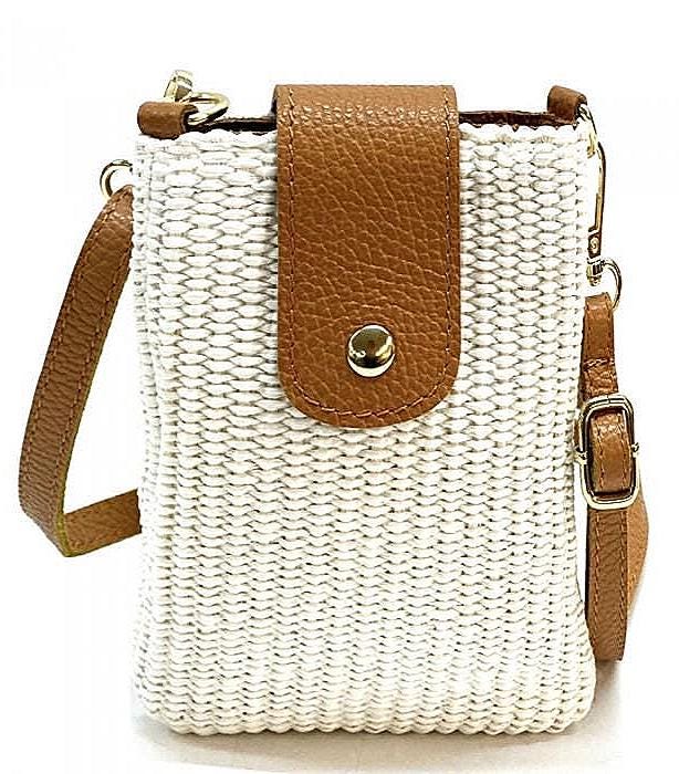 Raffia and Leather Crossbody Bag, Made in Italy, Free Shipping