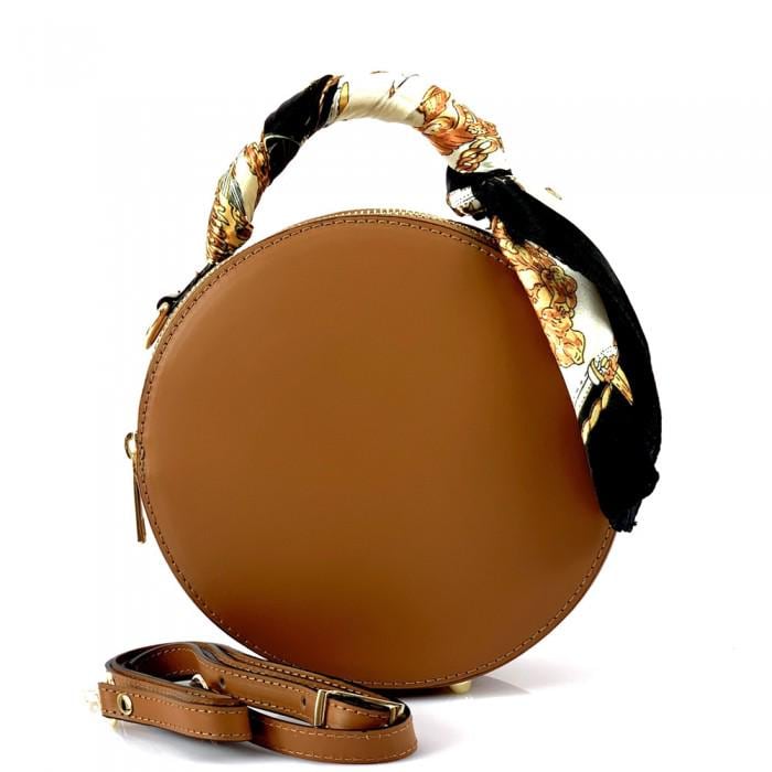 Round Mini Bag with Scarf, Saffiano Leather, Hand Made in Italy