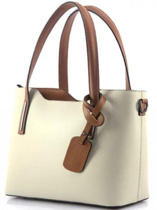 Full-grain, Saffiano Leather Tote with Contrasting Trim. Handmade in Italy, Free Shipping to the USA.