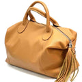 Handmade Italian Pebbled Leather Top Handle Bag - Camel