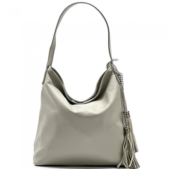 Slouchy Calfskin Leather Shoulder Bag: Handmade Italian Tassel Bag