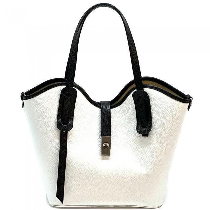 Pebbled Italian Leather Tote Bag: Scalloped Design, Handmade in Italy