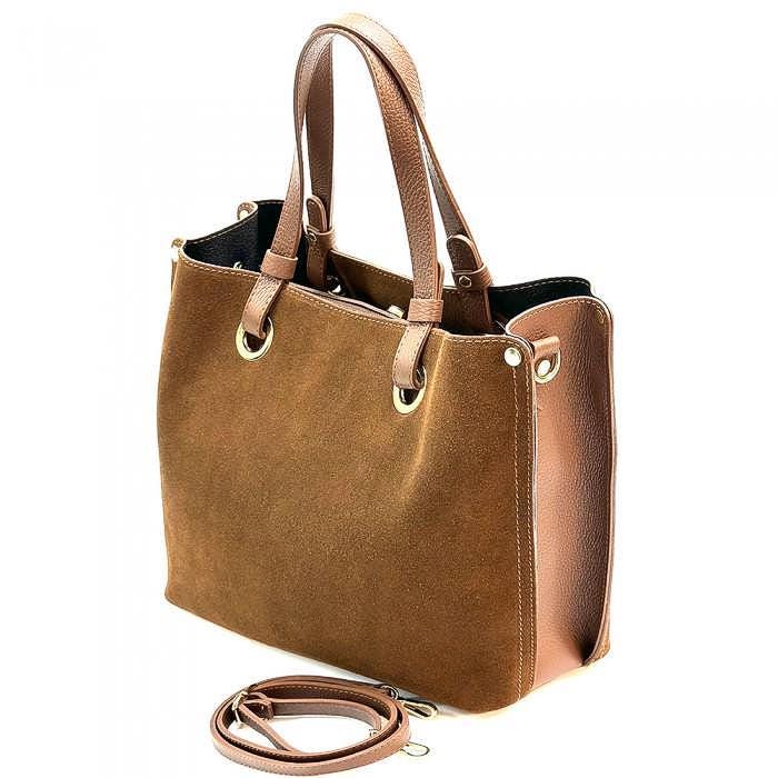 Italian Suede and Leather Tote Bag: Handmade Classic Design