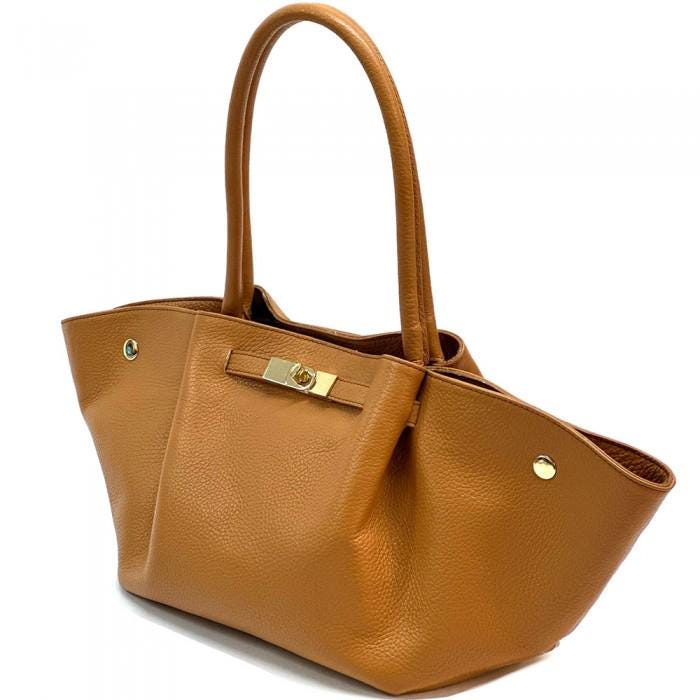 Expandable Leather Tote Bag: Handmade Italian Slouchy Carryall