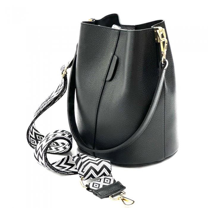 Pebbled Leather Bucket Bag in Bordeaux: Crossbody Shoulder Bag