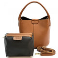 Tan Pebbled Leather Bucket Bag with removable Pouchette