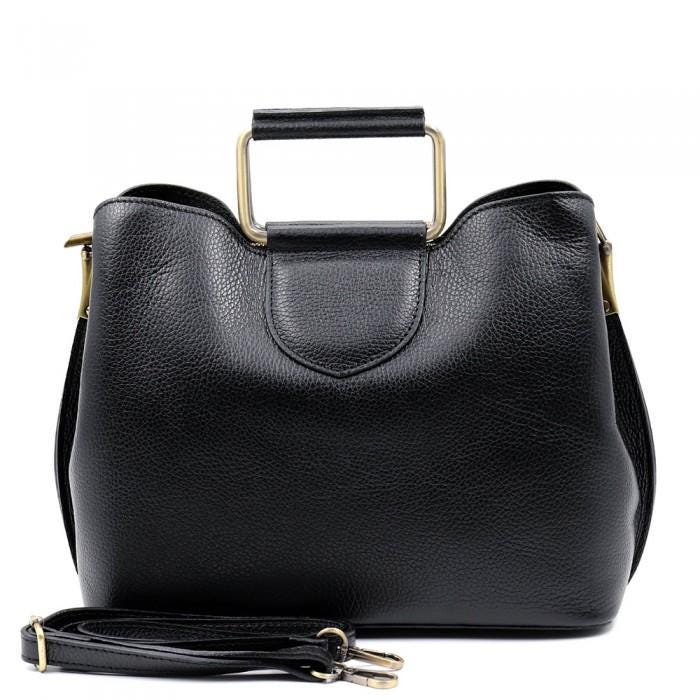Pebbled Leather Tote Bag: Italian Shoulder Bag with Metal Handles