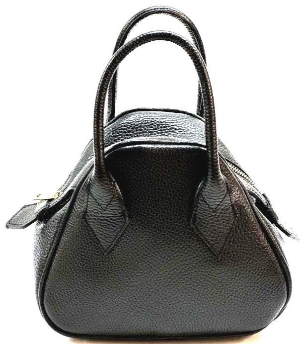 Mini Pebbled Leather Bowling Bag: Italian Handcrafted Handbag