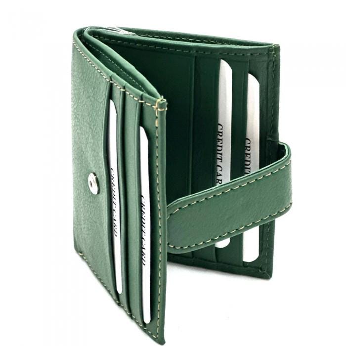 Handmade Italian Leather Compact Wallet - Green Calfskin