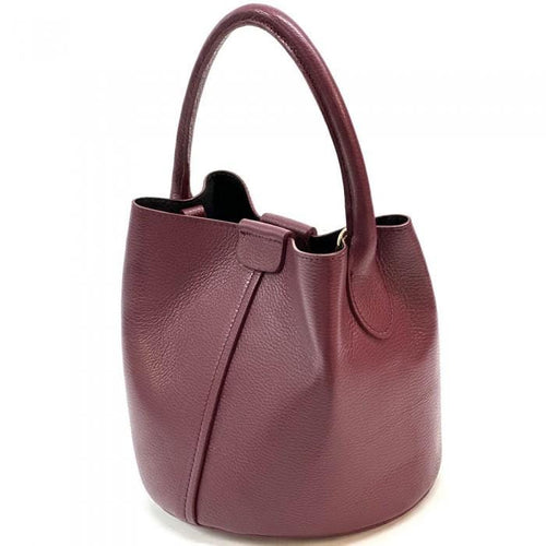 Bodeaux Burgundy Leather Bucket Bag with Pochette - Handmade in Italy