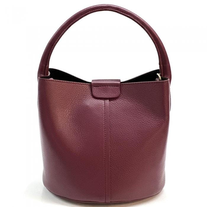 Bodeaux Burgundy Leather Bucket Bag with Pochette - Handmade in Italy