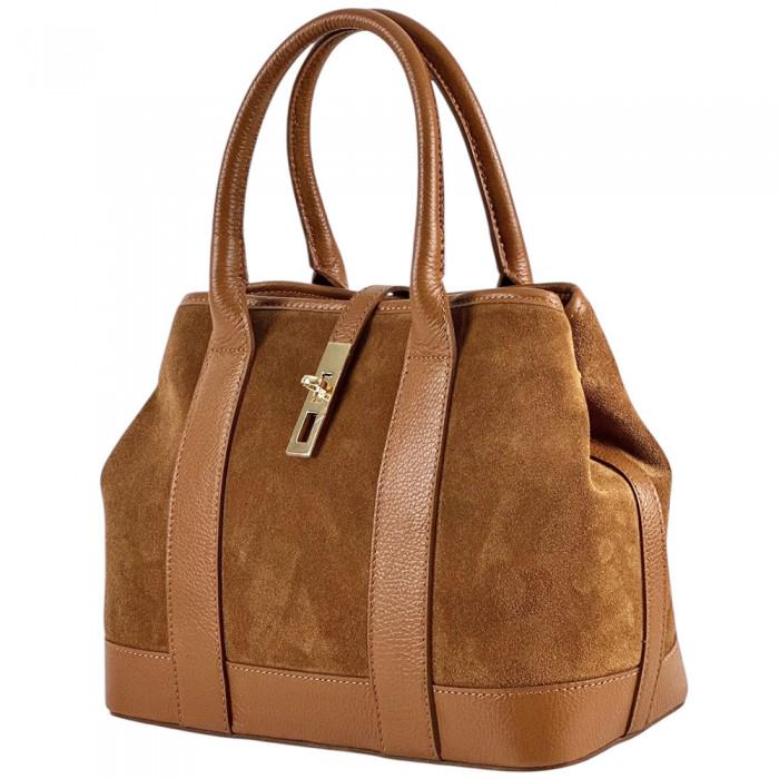 Suede and Leather Tote Bag, Italian Full Grain Leather, Structured Design