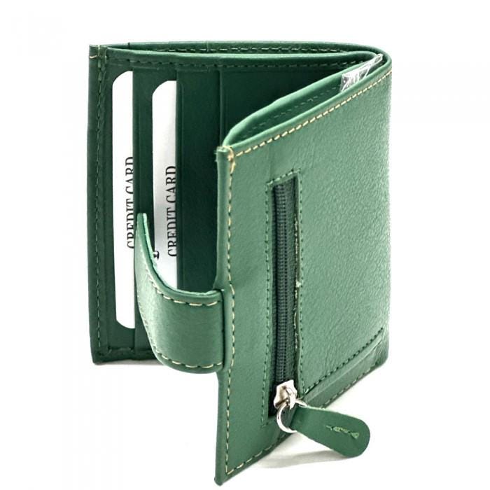 Handmade Italian Leather Compact Wallet - Green Calfskin