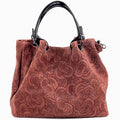 Embossed Leather Tote Bag: Slouchy Shoulder Bag in Burgundy Hue and more colors