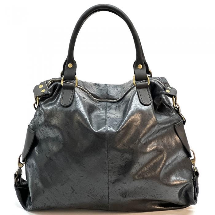 Handmade Italian Leather Hobo Tote Bag: Slouchy Black Shoulder Bag