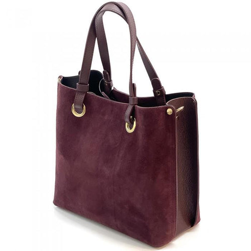 Burgundy Suede and Leather Tote Bag: Handmade Classic Design