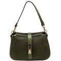 Shoulder Bag in Dark Green Suede and Leather