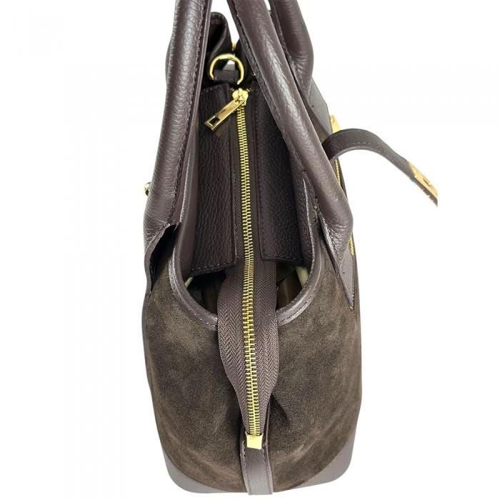 Suede and Full Grain Leather Tote Bag, Italian Design