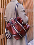 Sporty Chic Italian Leather Tote Backpack: Handmade Tricolor Strap Bag